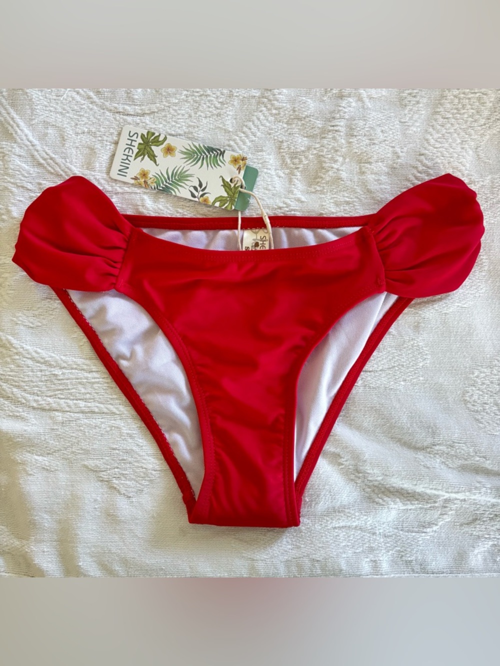 NWT Shekini Small Red Bikini Bottom Ruffles Ruching Cheeky Low Rise